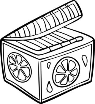 Stylized illustration of an open matchbox decorated with lemon slices and drops vector