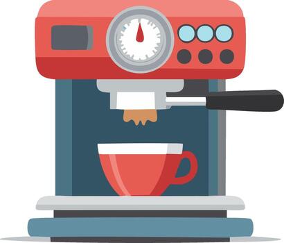 rojo Café exprés máquina fabricación de cerveza café dentro un taza con calibre y botones vector