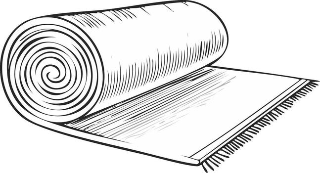 Rolled rug or mat, partially unrolled, with fringe edge illustration vector