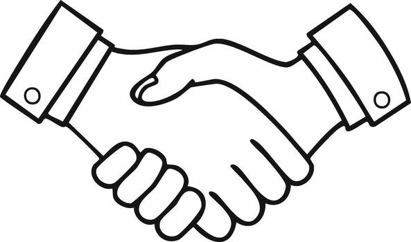 Two hands shaking in agreement with simple line art style vector