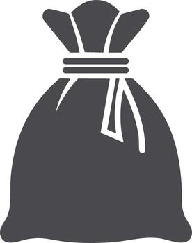 Stylized dark grey silhouette of a tied drawstring bag with a full, rounded shape vector