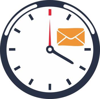 Clock with envelope icon illustrating timely email delivery and efficient message management vector