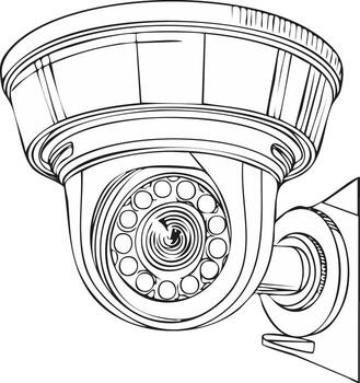 seguridad cámara ilustración de vigilancia tecnología para supervisión y detección en negro y blanco líneas vector