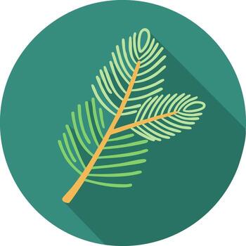 Fir Tree Branch Icon with Long Shadow Forest Green Circular Background vector