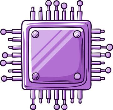 vibrante púrpura computadora chip ilustración con detallado patas representando avanzado tecnología y digital Procesando vector