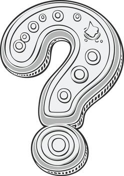 Question mark illustration featuring circles and dots, design with outline and shades of grey vector