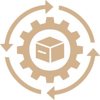 Automated logistics and production process icon with gear and package cycle vector