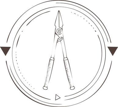 Linework Illustration Featuring Precision Pliers Inside a Circle with Triangle Accents, Hand Tools Line Art, Mechanical vector