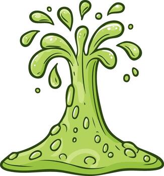Green slime splash eruption with drops and blobs, cartoon style vector