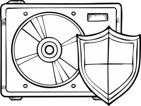 garabatear estilo computadora unidad con protector proteger icono ilustrando digital datos seguridad vector