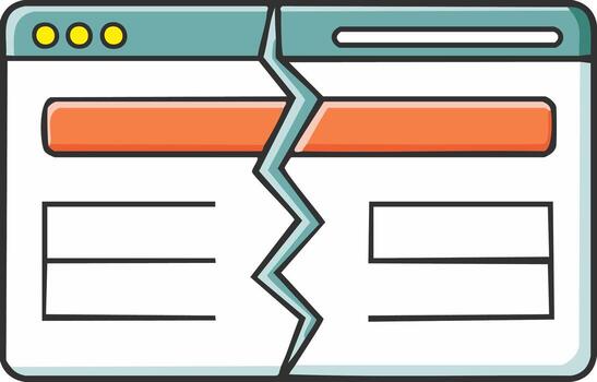 Broken digital screen interface representing website failure or error vector