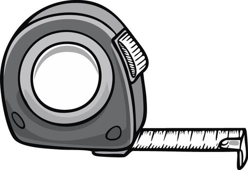 Illustration of measuring tape tool for length and width in gray cartoon style vector