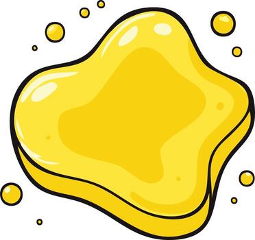 brillante amarillo irregular conformado gota rodeado por pequeño gotas ilustración gráfico en blanco antecedentes vector