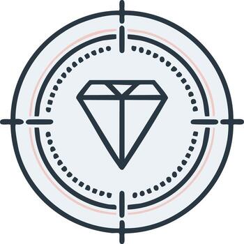 Diamond in the center of a scope icon representing focus and precision vector