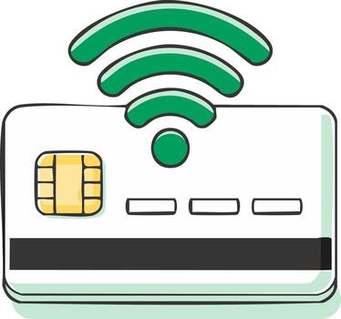 White payment card with green wireless symbol and chip for secure contactless transactions vector
