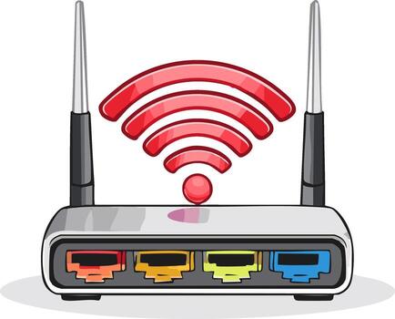 Cartoon Wireless Router Internet Connection with WiFi Signal Illustration vector