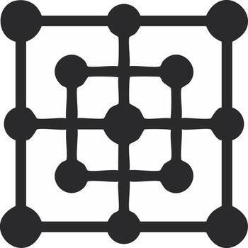 Minimalist black and white geometric network symbol with connected nodes. Abstract hand drawn labyrinth icon vector