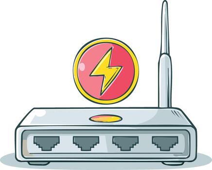 Cartoonish Router with Lightning Bolt Icon Illustrating Fast Internet Connectivity and Network Technology vector