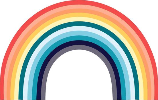 Modern rainbow arch illustration with a unique boho muted color palette. Simple flat graphic vector