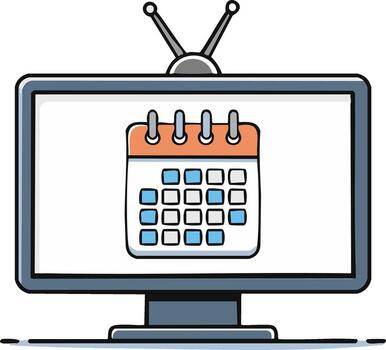 Classic television set with antenna showing a digital calendar, representing media scheduling and event planning vector