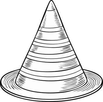 Outlined Illustration of Traffic Cone with Horizontal Lines in Retro Style vector