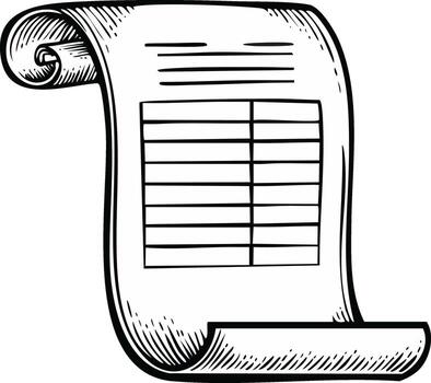 Old document scroll with line graph, antique paper design, detailed engraving style of history form or report outline vector