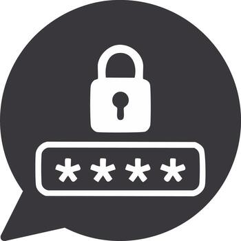 Password security icon with a padlock and hidden characters in a speech bubble vector