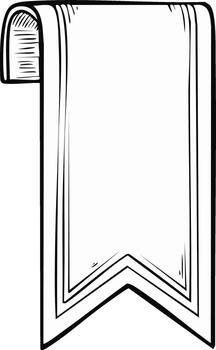 Hand drawn blank ribbon banner with curled top and pointed bottom design element vector