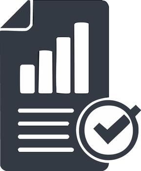 Data report and bar chart document with checkmark validation icon for business progress analysis vector
