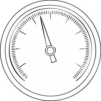 Illustration of Round Analog Gauge with Needle Displaying Reading, Measurement Tool Sketch for Indicator Meter vector