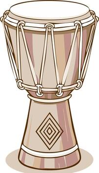 Illustration of a djembe drum with traditional African geometric patterns and rope tuning vector