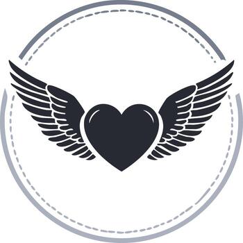 sencillo volador corazón símbolo con alas dentro un decorativo circular contorno vector