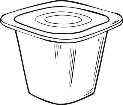 Simple line art of a small yogurt or dessert container and lid vector
