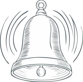 Illustration of a ringing bell with visible sound waves around it, simple sketch with hatching lines vector