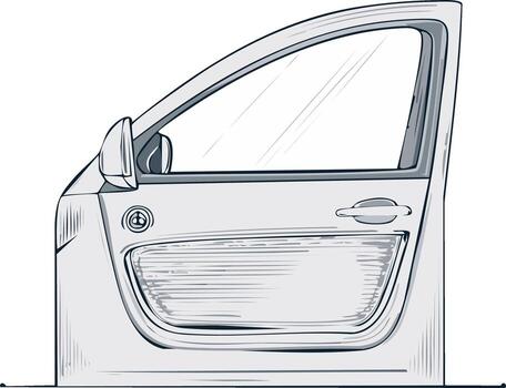 Simple Line Art of a Modern Car Door with Mirror and Handle vector