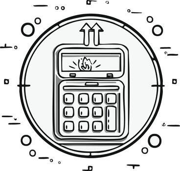 Emergency fire alarm system sketch icon with arrows, flame symbol and buttons vector