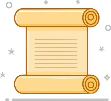 Cartoon illustration of parchment scroll with text and decorative elements vector