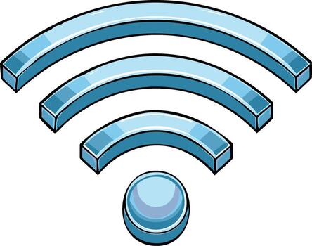 Three-dimensional Wifi Symbol Illustration Wireless Internet Connection Concept with Metallic Glossy Blue Style vector