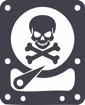Hard Drive Data Loss Skull Symbol Error Message Alert System Failure vector