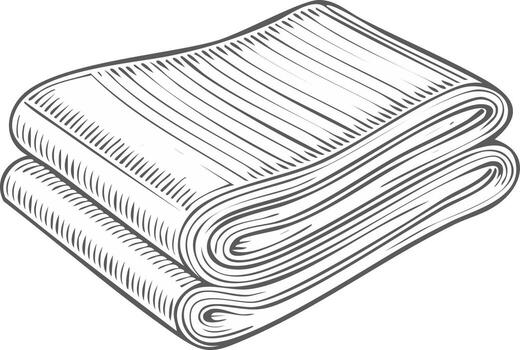 Stack of folded linens in a classic engraved illustration style vector