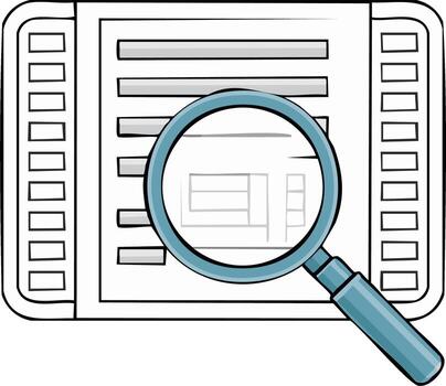 Magnifying Glass Focused on Data Sheet Displaying Analytics Insights and Business Intelligence vector