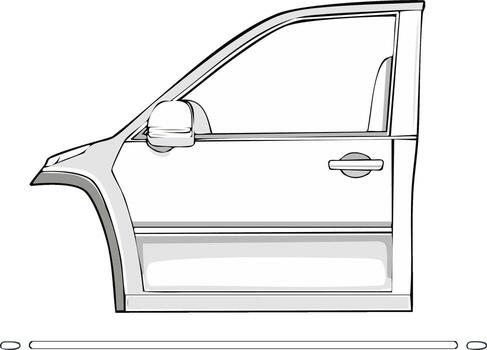 Technical Illustration of Modern Vehicle Front Left Side Door, Fender, and Side Mirror Component vector
