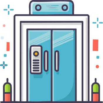 Modern cartoon elevator door illustration with control panel buttons and indicators in a building vector