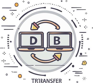 datos intercambiar concepto representando computadora a computadora archivo transferir, flechas conectando dos ordenador portátil pantallas en circular movimiento vector