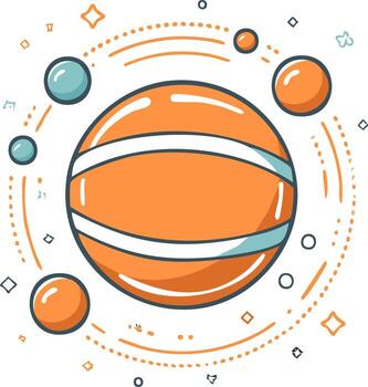 Stylized Planet with Satellite Moons and Orbiting Elements, Cute Design vector