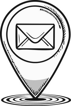 Hand-drawn map pin icon with envelope symbol for mail location vector