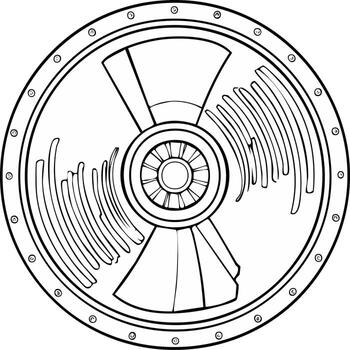 Intricate circular mechanical design with radiating motion lines and bolted outer rim vector