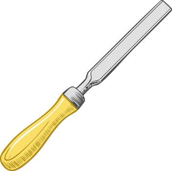 illustration of a classic wood chisel with a yellow handle for carpentry work vector