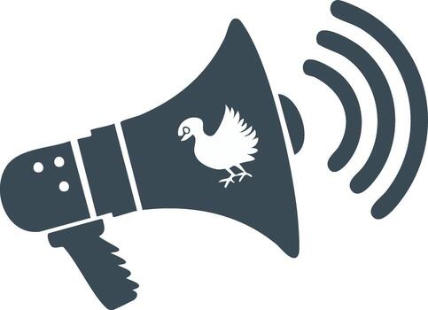 A loudspeaker megaphone with a bird icon broadcasts a message with sound waves, symbolizing an announcement or communication vector