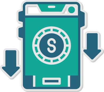 dólar precio disminución glifo pegatina vector